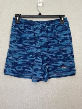 Patagonia | Baggies Abstract Ikat Print Hike/Swim Shorts | Blue | Size Large